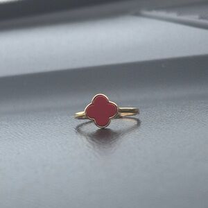 Vintage Gold tone Ring with Red Clover Design
